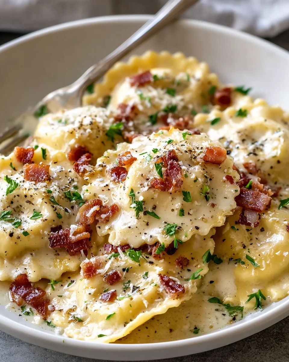 Copycat Olive Garden Ravioli Carbonara Recipe - Beef Bacon