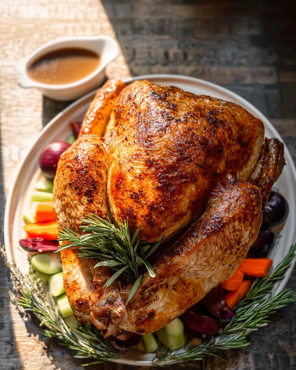 Moist and Juicy Roasted Turkey with Rich Gravy Recipe