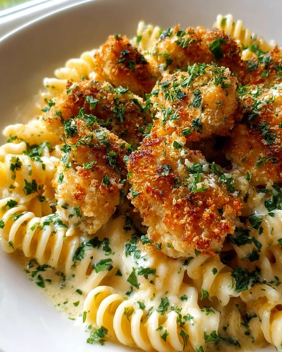 Garlic Parmesan Chicken Bites with Creamy Rotini Recipe