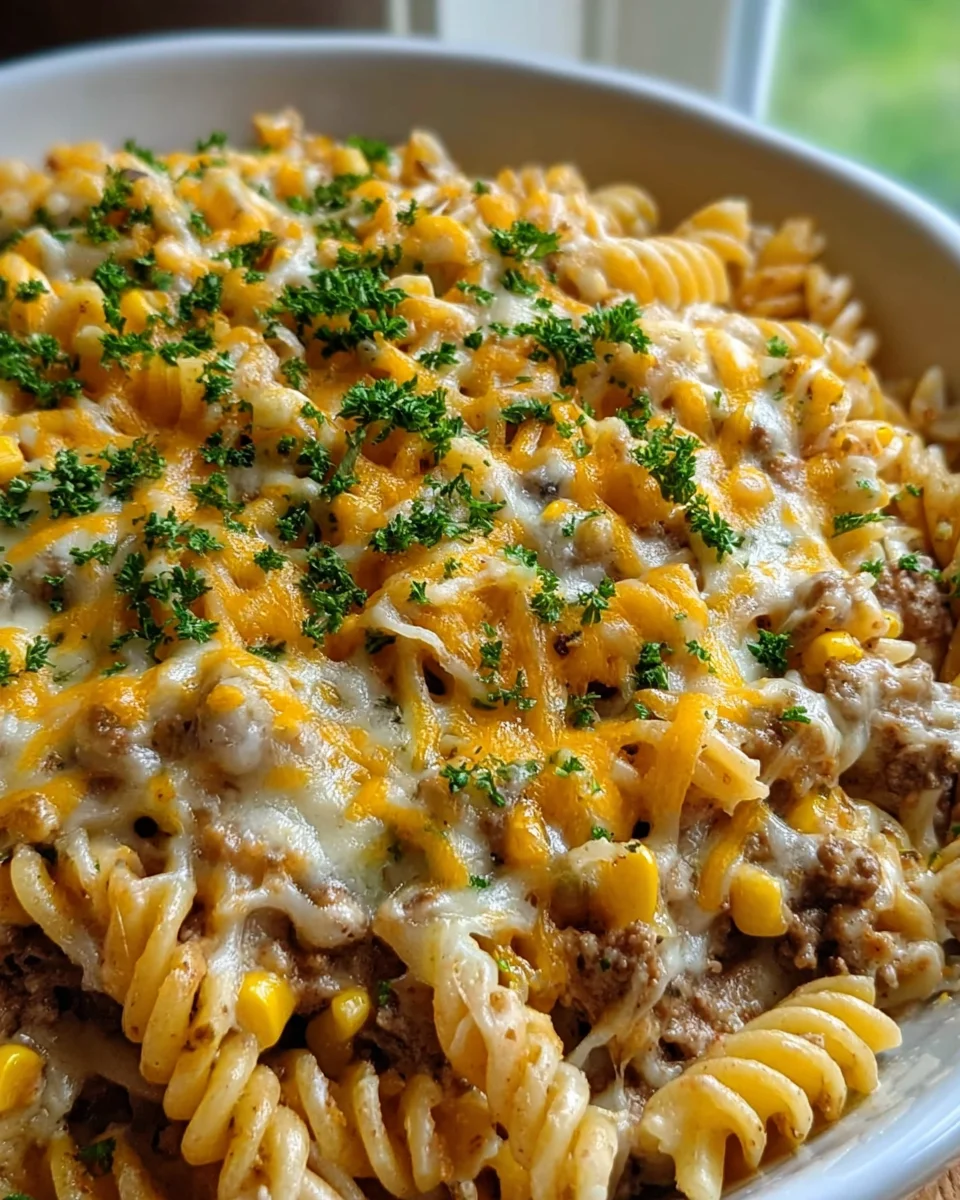 Loaded Cheddar Ranch Beef & Sweet Corn Rotini Bake Recipe