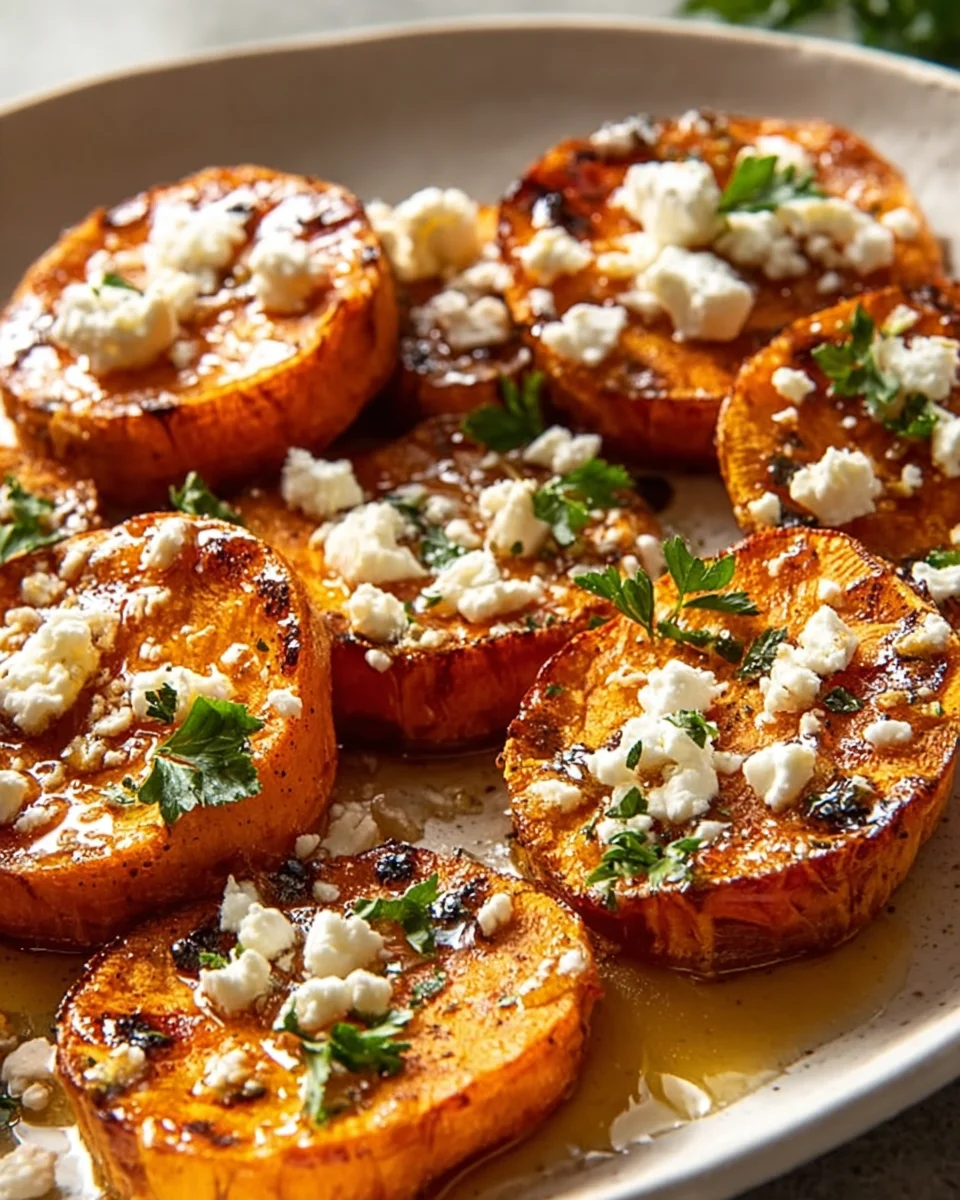 Delicious Roasted Sweet Potato Rounds With Honey Feta Recipe