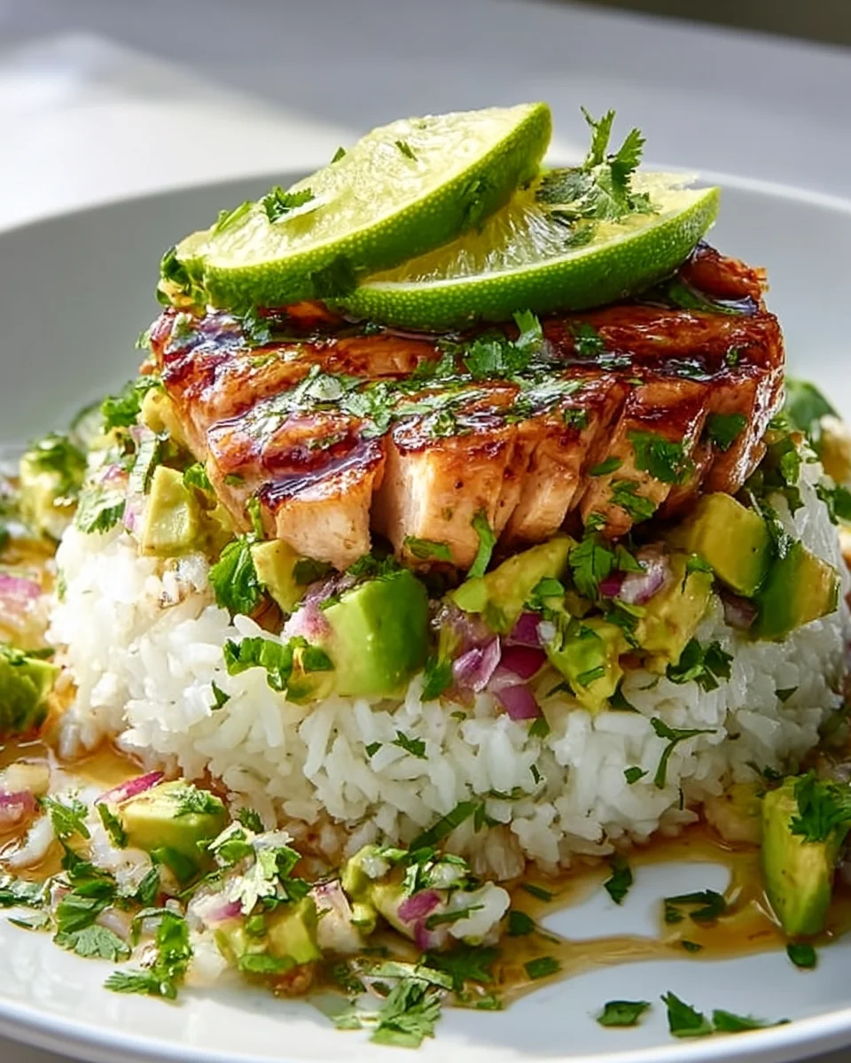 Delicious Honey Lime Chicken Avocado Rice Stack Recipe