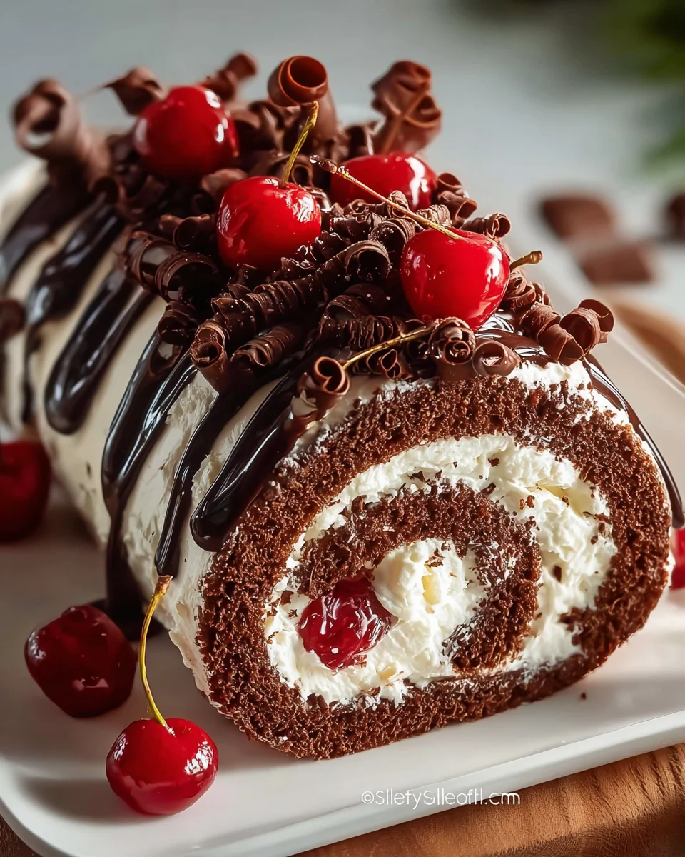 Elegant Black Forest Cake Roll - Non-Alcoholic Delight
