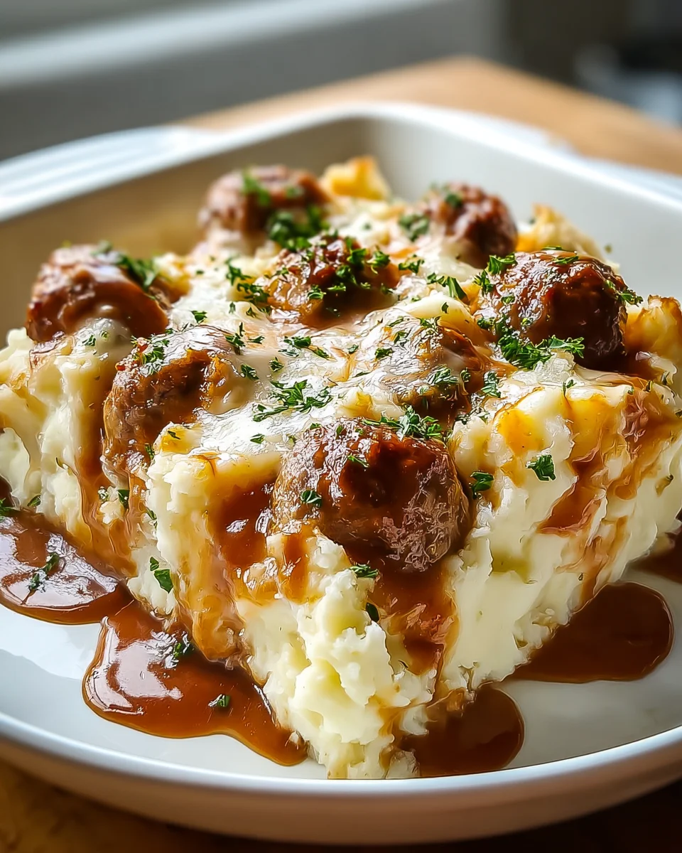 Hearty Beef Meatball & Mashed Potato Bake Recipe