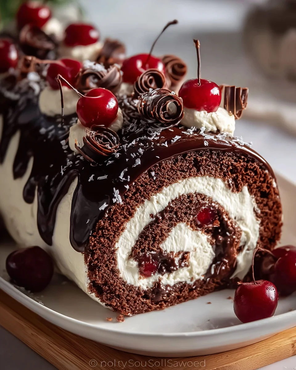 Elegant Black Forest Cake Roll - Non-Alcoholic Delight