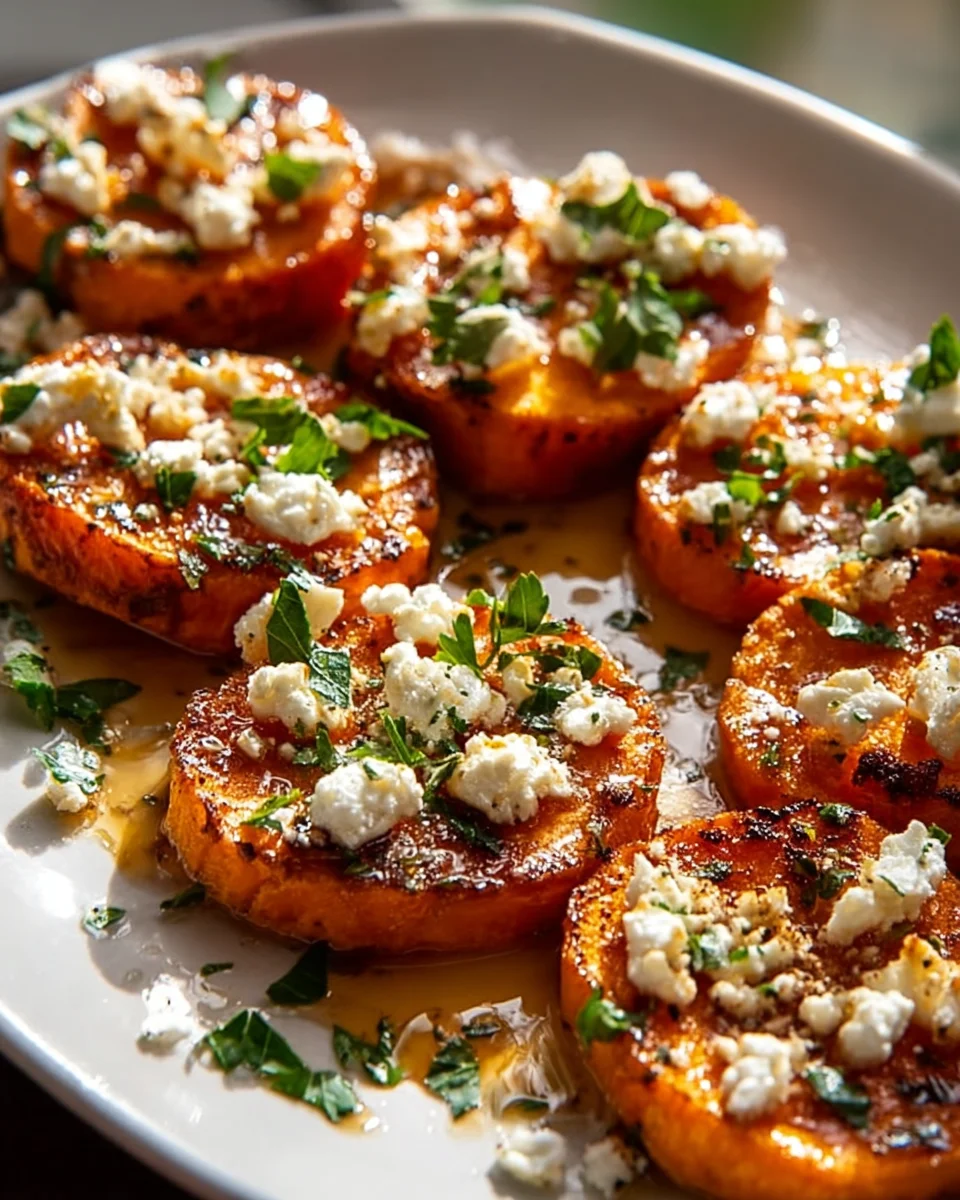 Delicious Roasted Sweet Potato Rounds With Honey Feta Recipe