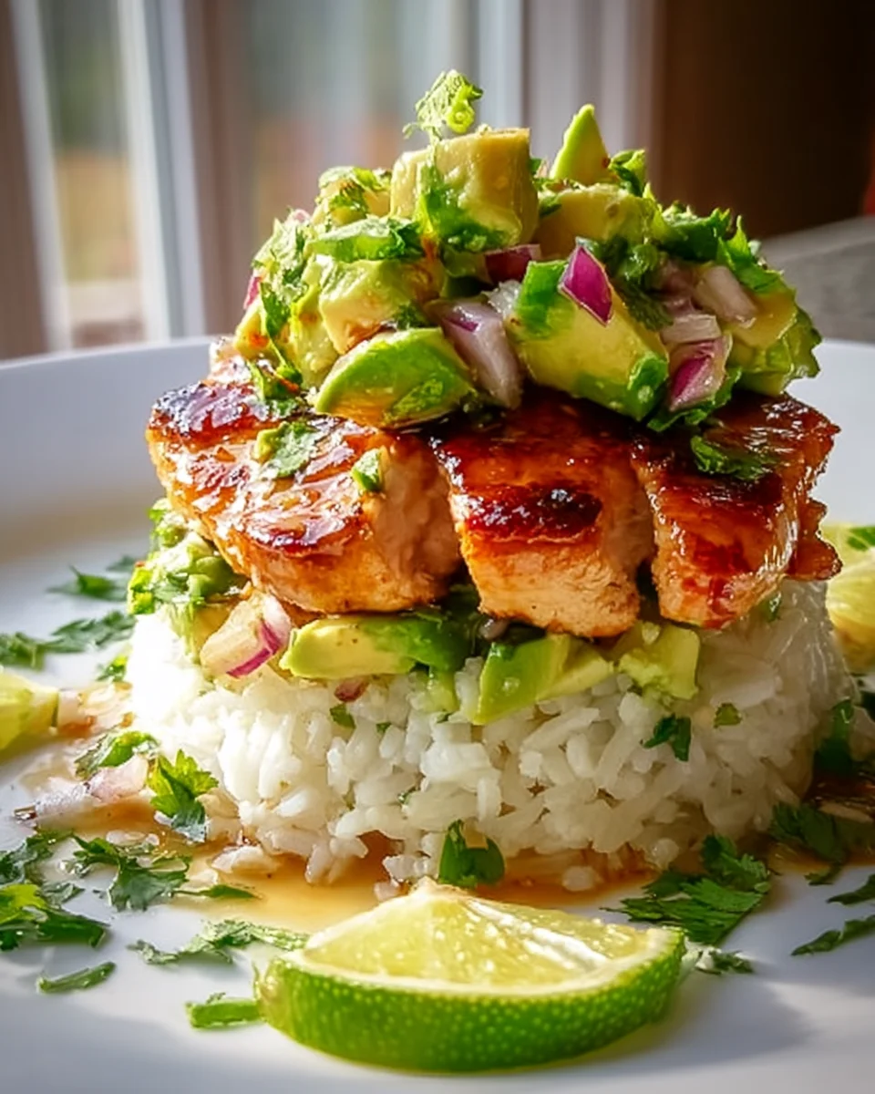 Delicious Honey Lime Chicken Avocado Rice Stack Recipe
