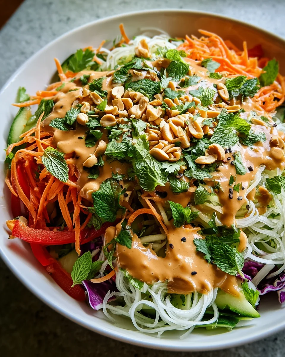 Delicious Spring Roll Salad with Creamy Peanut Dressing Recipe