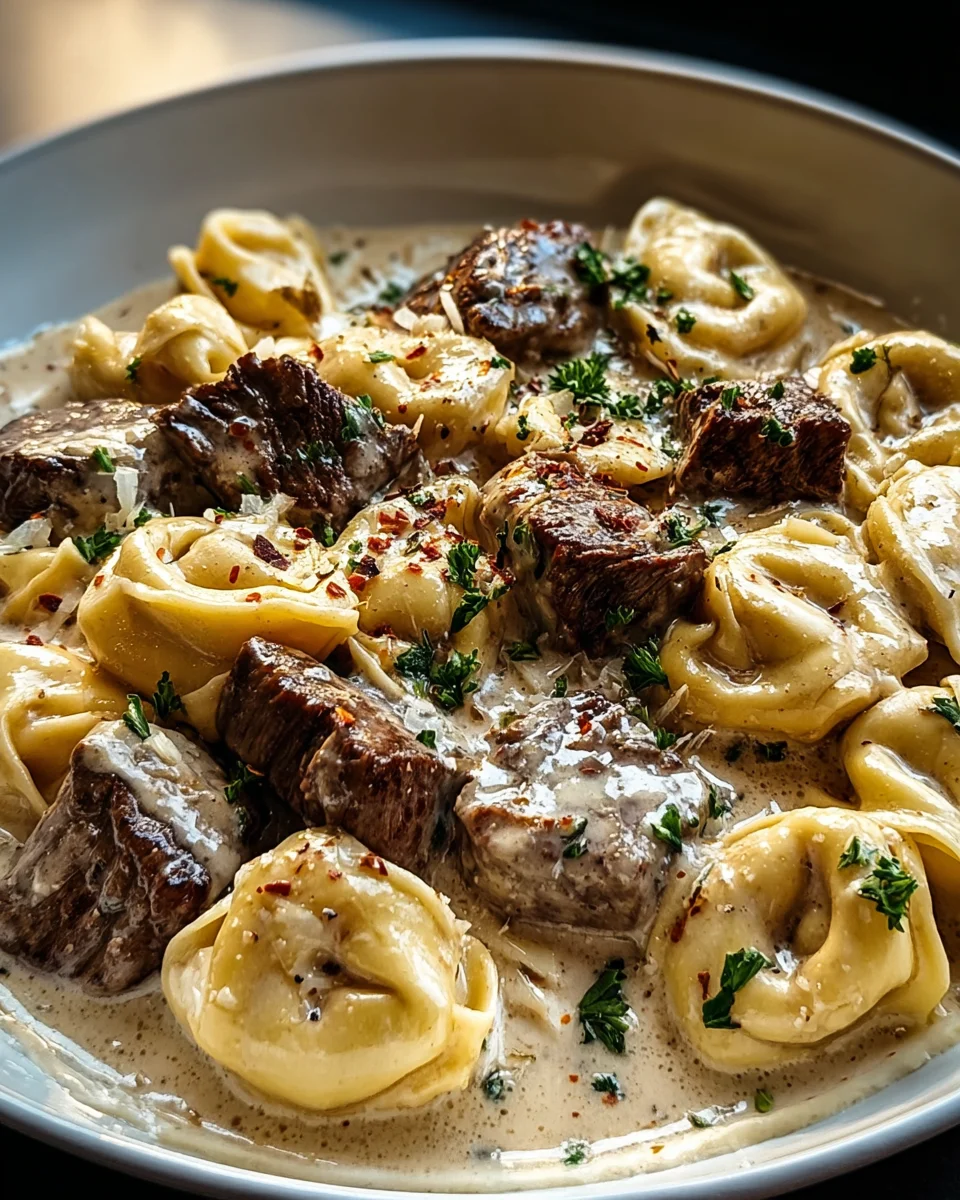 Cracked Garlic Steak Tortellini in Creamhouse Sauce Delight