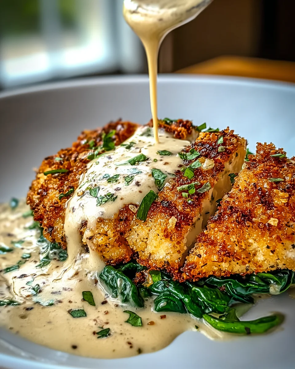 Parmesan Crusted Chicken with Creamy Garlic Sauce