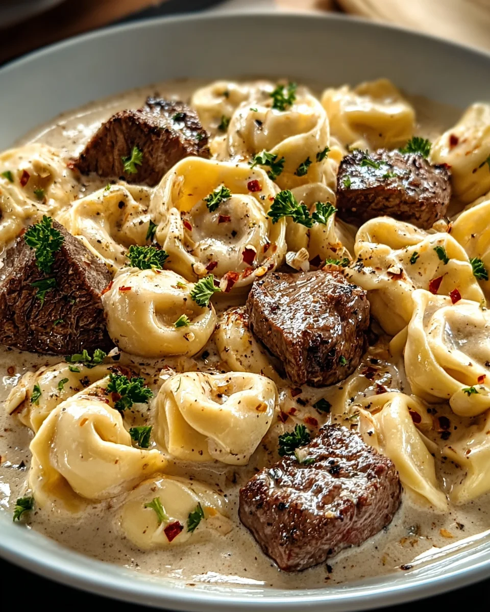 Cracked Garlic Steak Tortellini in Creamhouse Sauce Delight