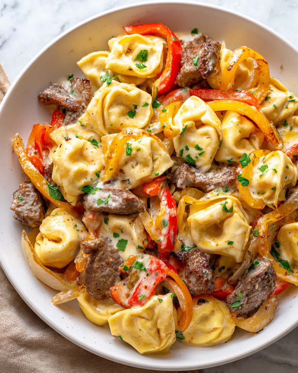 One-Pan Cheesesteak Tortellini Skillet: Provolone Delight