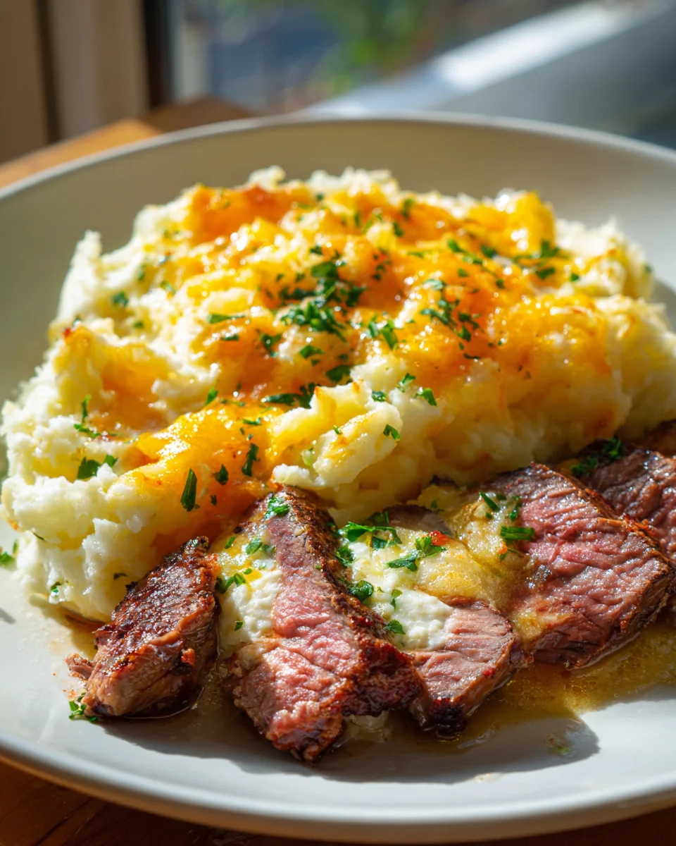 Irresistible Garlic Butter Steak & Cheddar Potato Bake