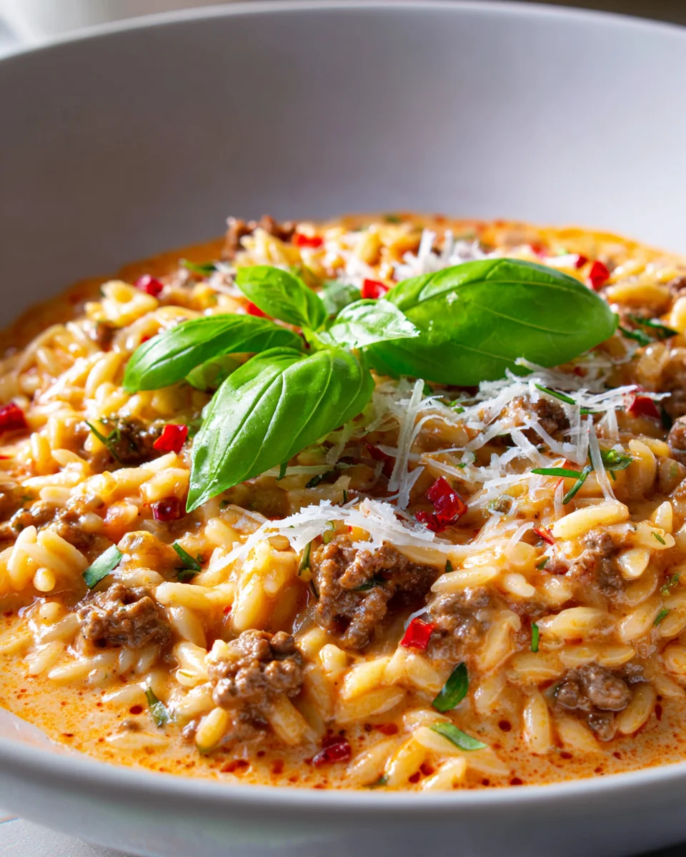 Delicious Ground Beef Orzo in Creamy Tomato Sauce Recipe