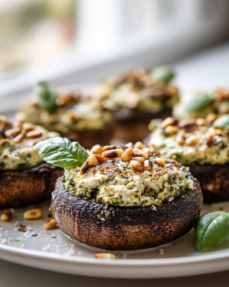 Delicious Pesto Ricotta Stuffed Portobello Mushrooms