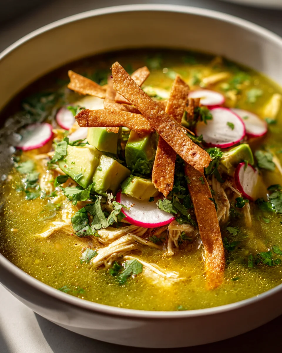 Green Chile Chicken Tortilla Soup - Zesty Tomatillo Base