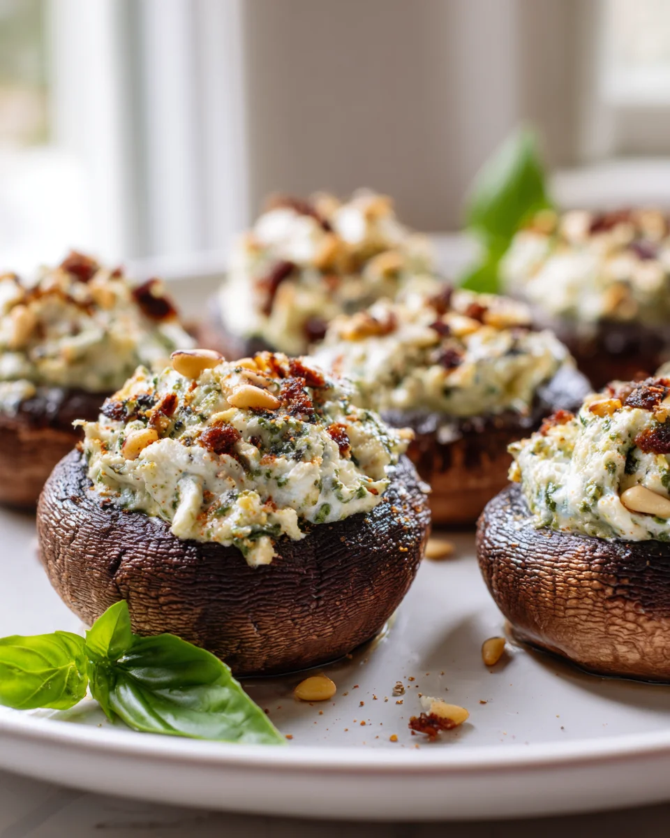 Delicious Pesto Ricotta Stuffed Portobello Mushrooms