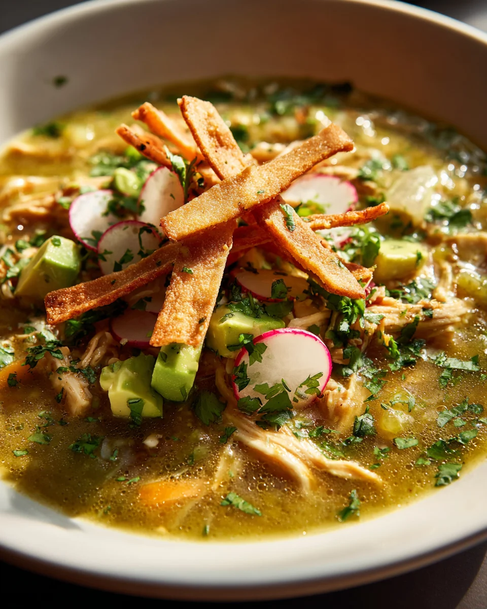 Green Chile Chicken Tortilla Soup - Zesty Tomatillo Base