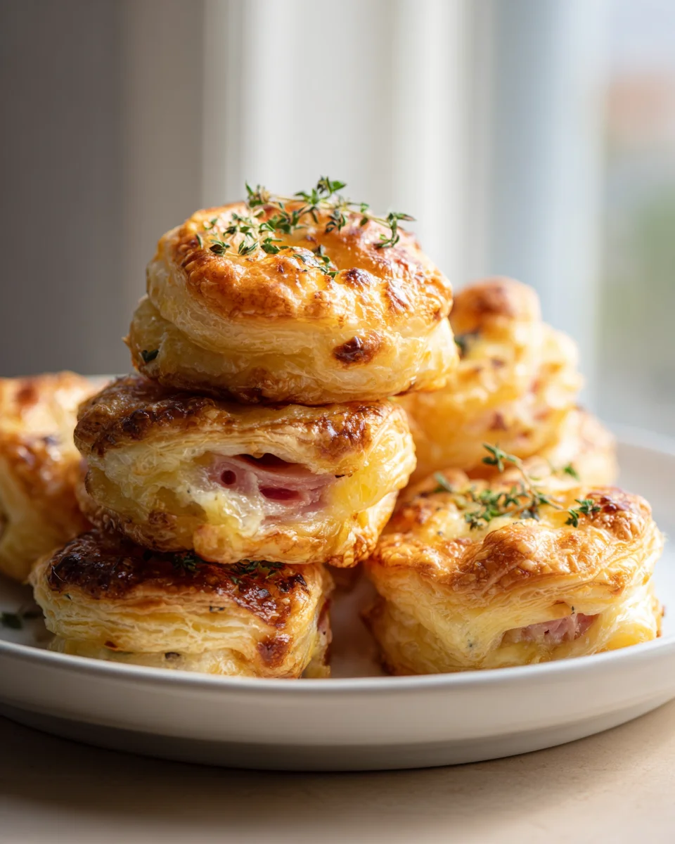Delicious Crispy Beef Ham & Cheese Puff Pastry Stacks