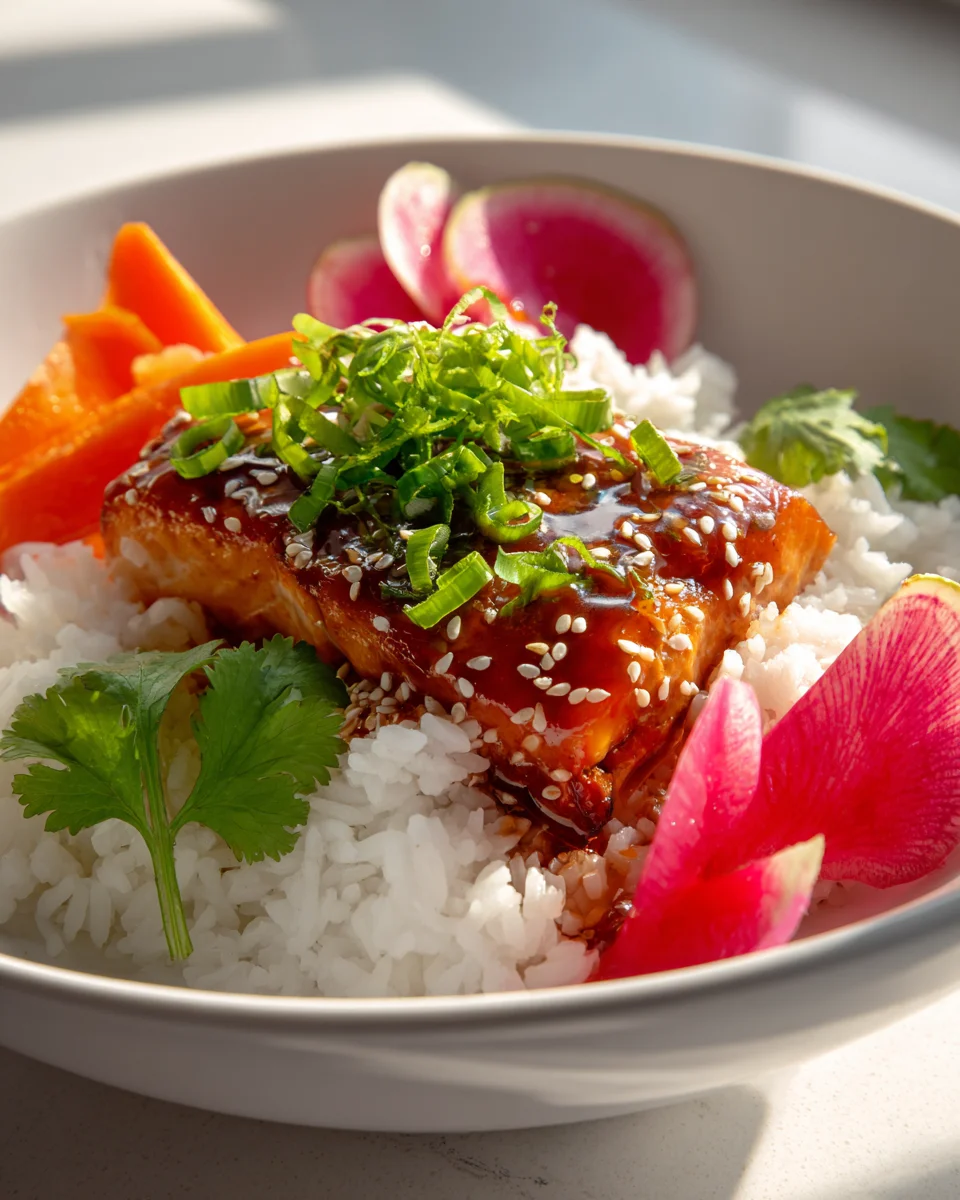 Delicious Teriyaki Salmon Rice Taco Bowls with Pickled Veggies