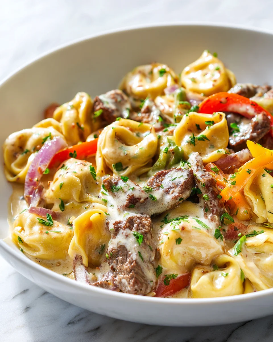 One-Pan Cheesesteak Tortellini Skillet: Provolone Delight