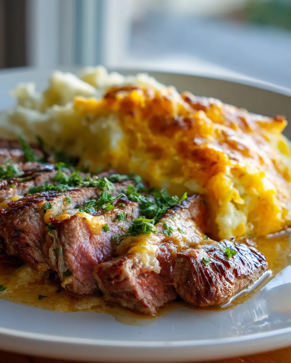 Irresistible Garlic Butter Steak & Cheddar Potato Bake