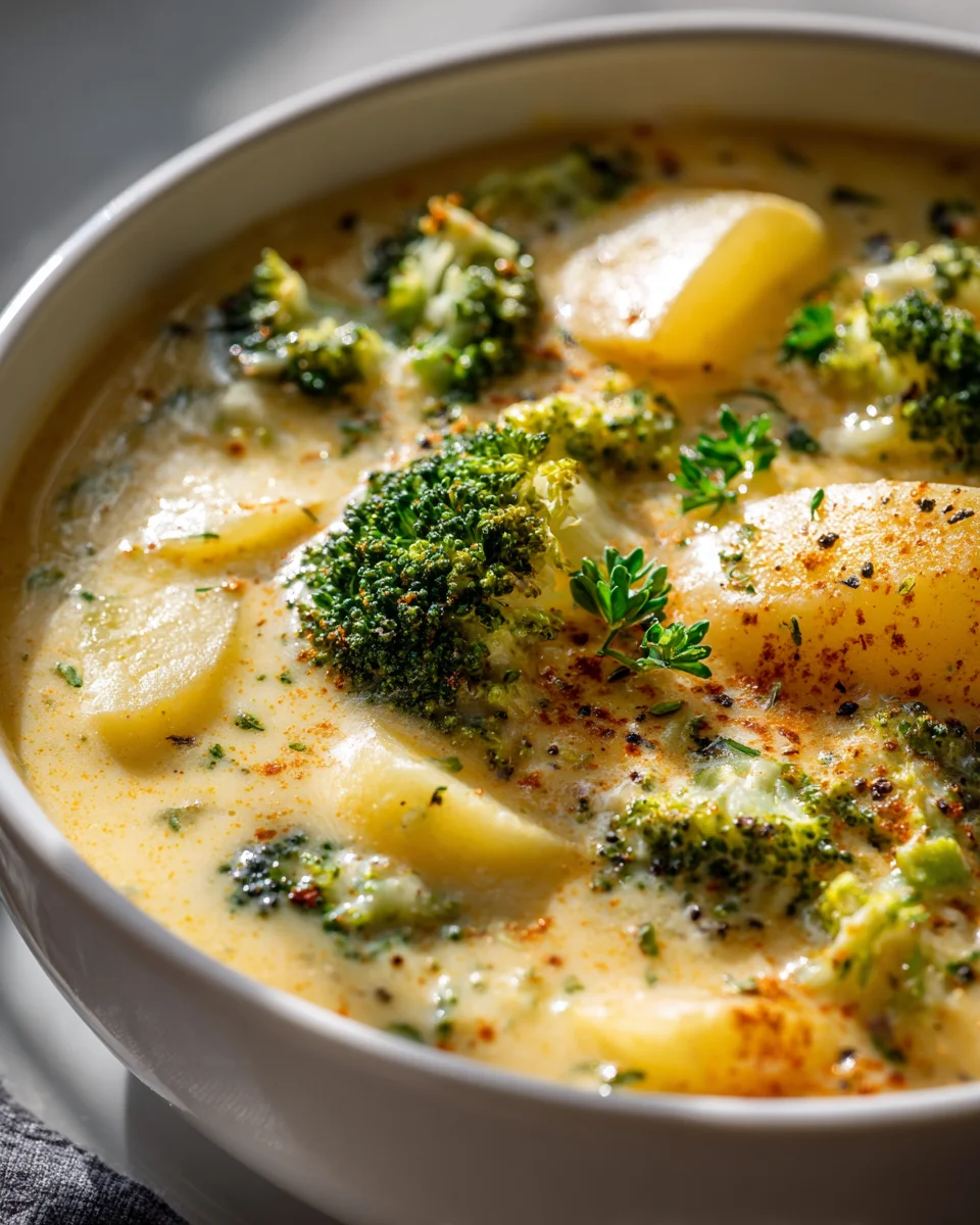 Creamy Cheesy Broccoli Potato Soup | Easy Stovetop Comfort