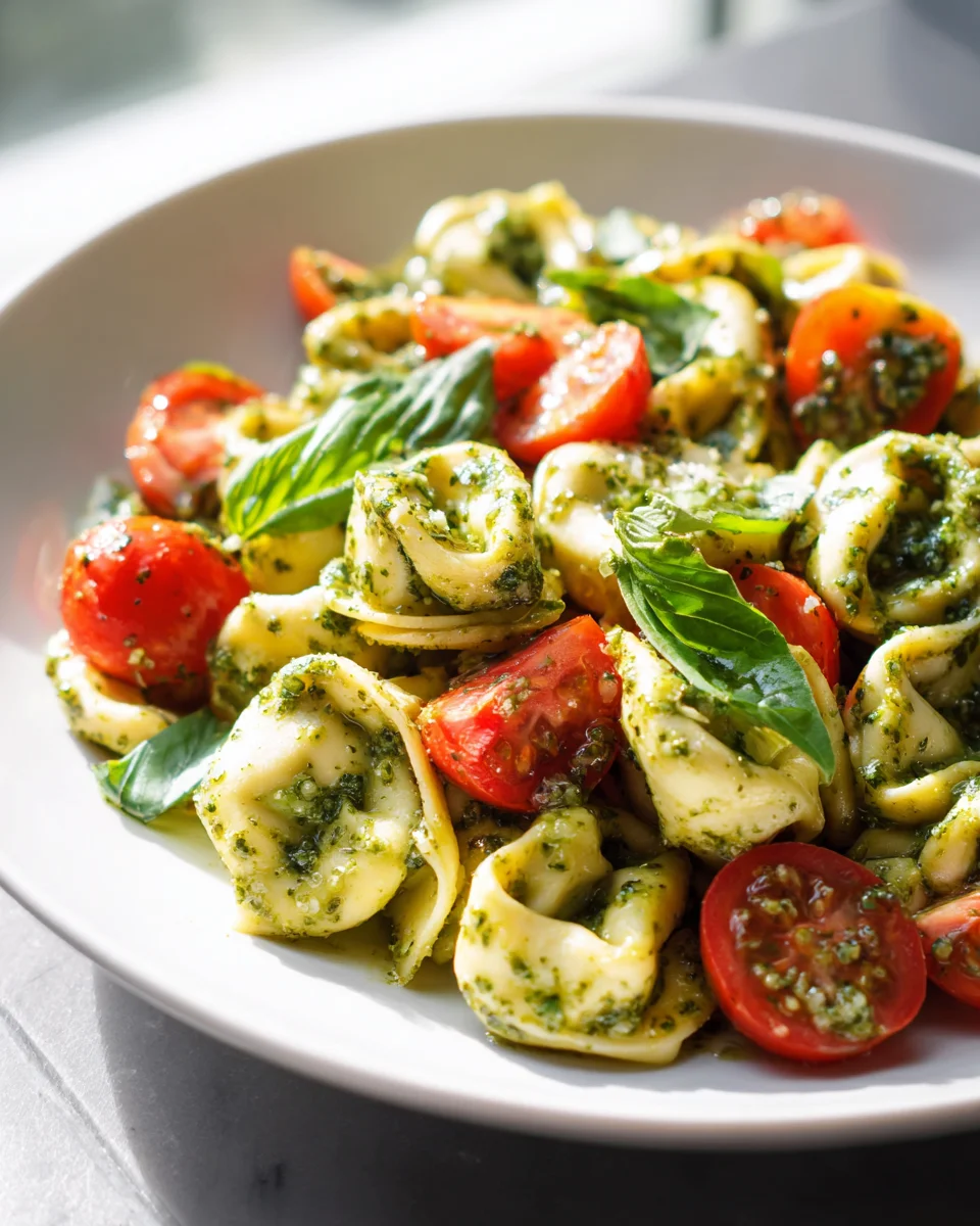 Delicious Pesto Tortellini Salad with Fresh Cherry Tomatoes