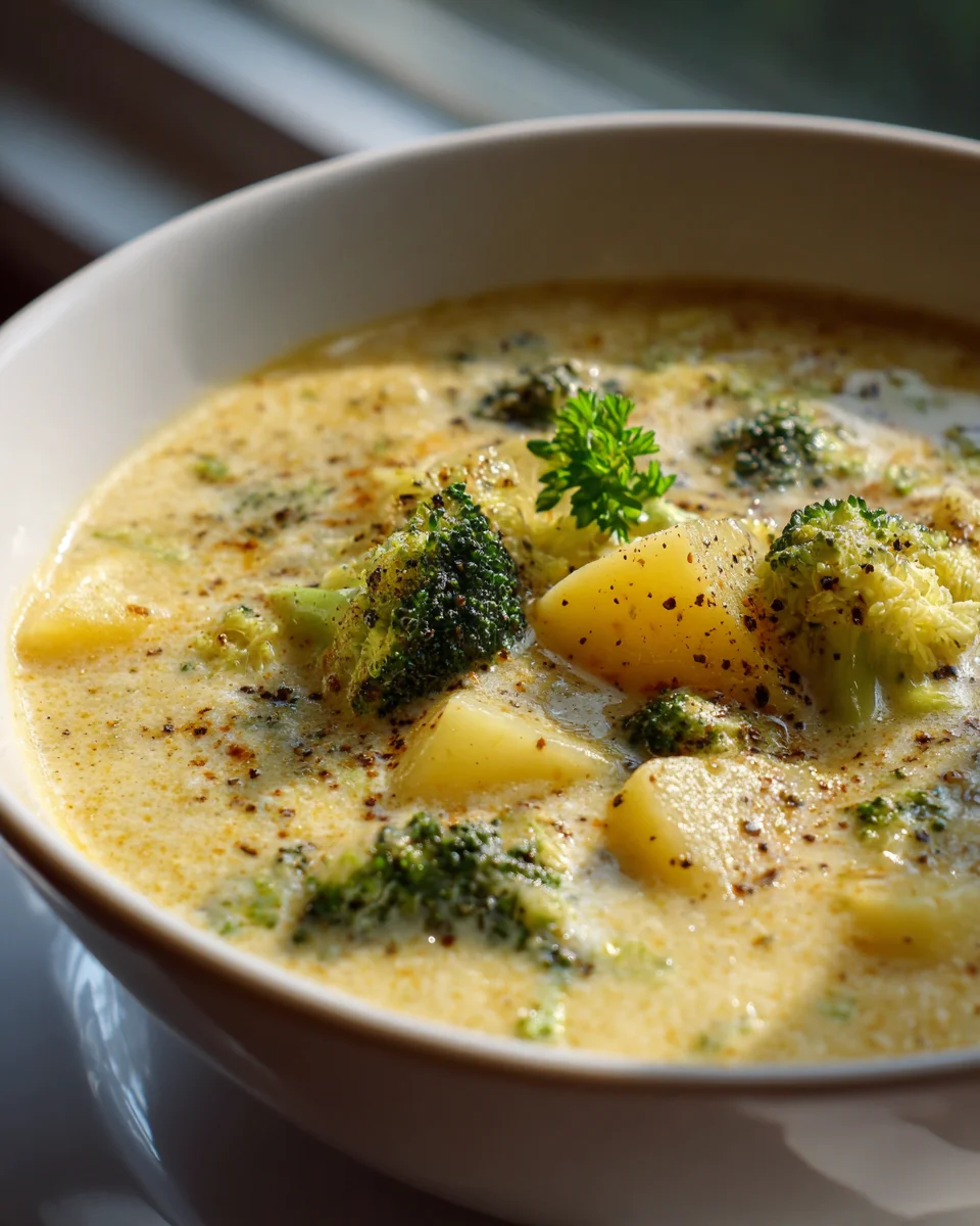 Creamy Cheesy Broccoli Potato Soup | Easy Stovetop Comfort