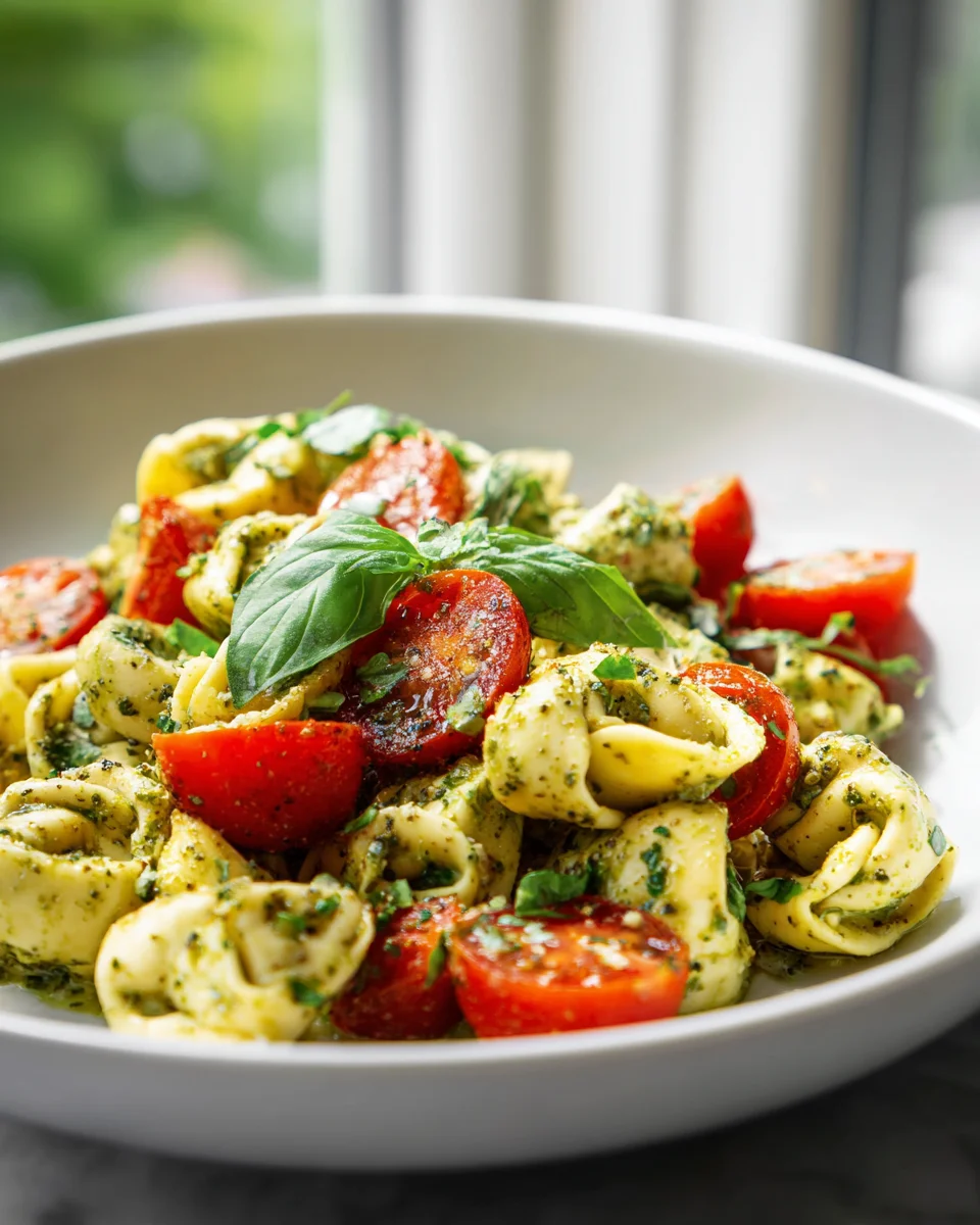 Delicious Pesto Tortellini Salad with Fresh Cherry Tomatoes