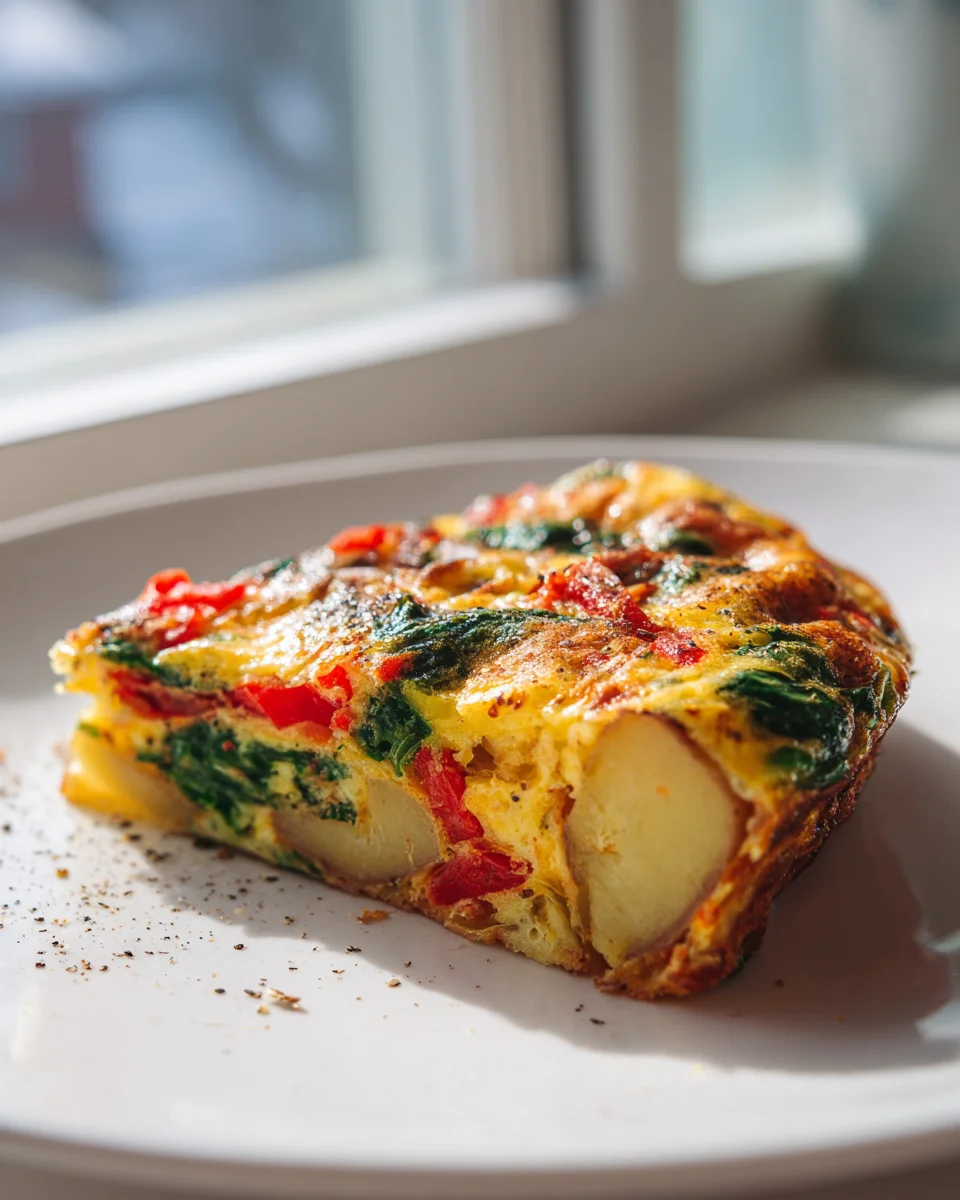Hearty Potato & Veggie Frittata with Red Peppers & Spinach