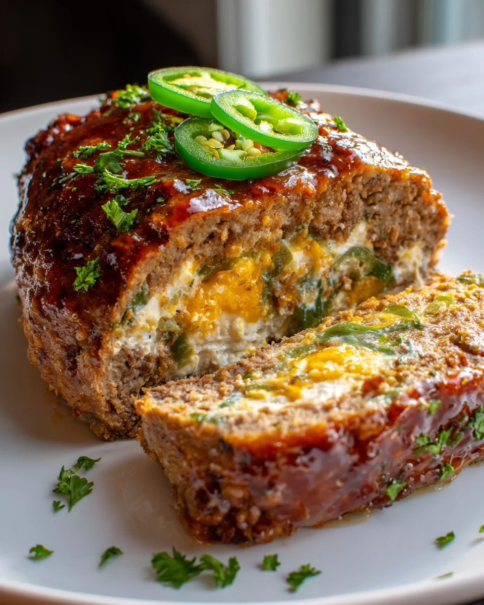 Spicy Cheesy Jalapeño Popper Stuffed Beef Meatloaf