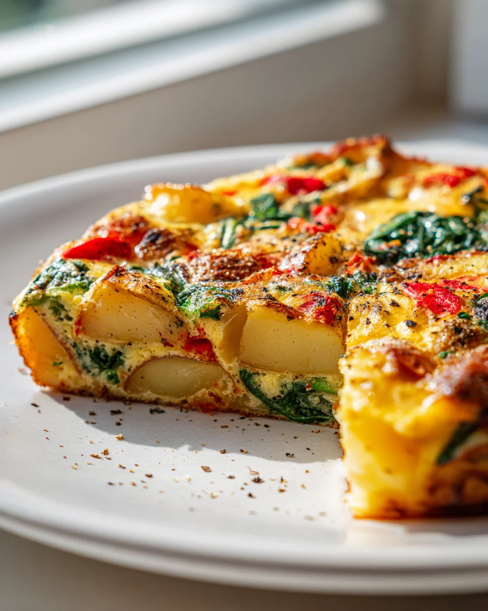 Hearty Potato & Veggie Frittata with Red Peppers & Spinach