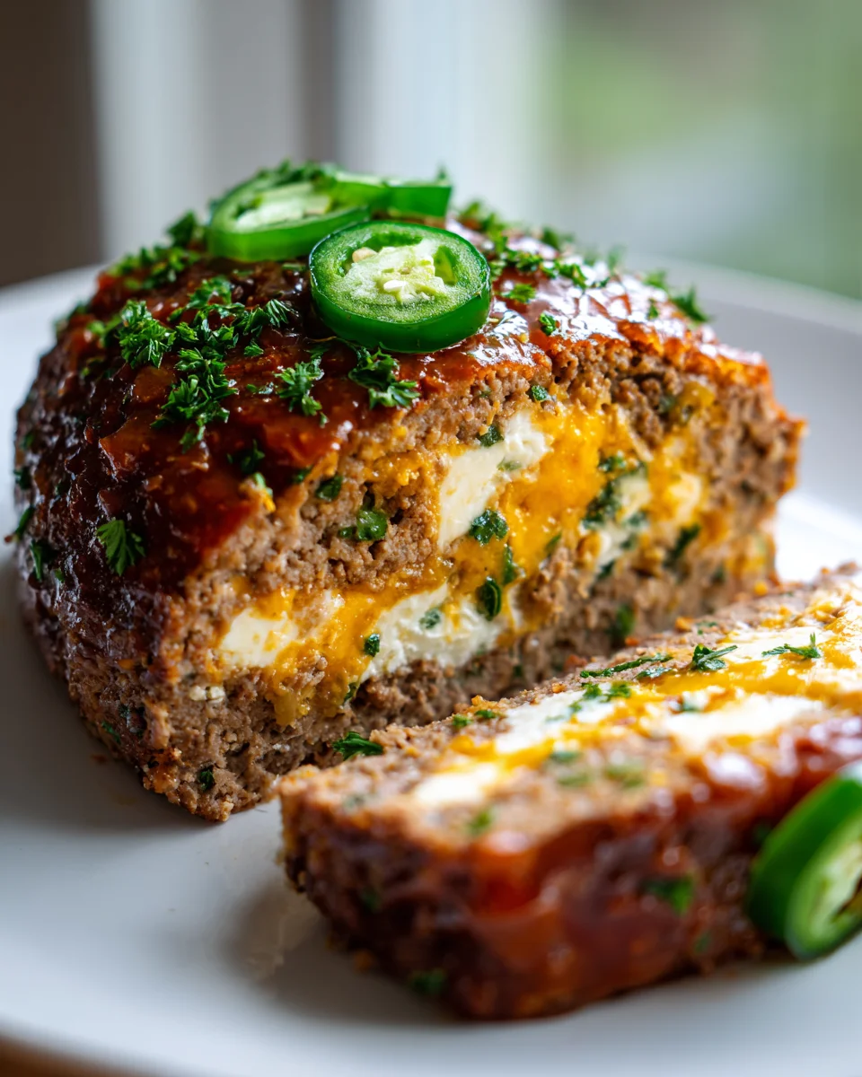 Spicy Cheesy Jalapeño Popper Stuffed Beef Meatloaf