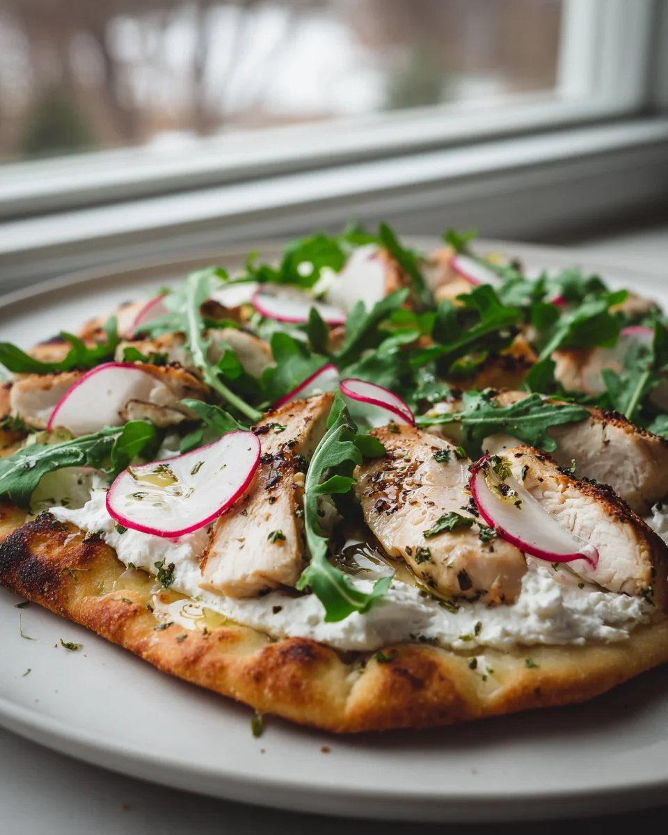 Zesty Lemon Herb Chicken Flatbread with Creamy Feta