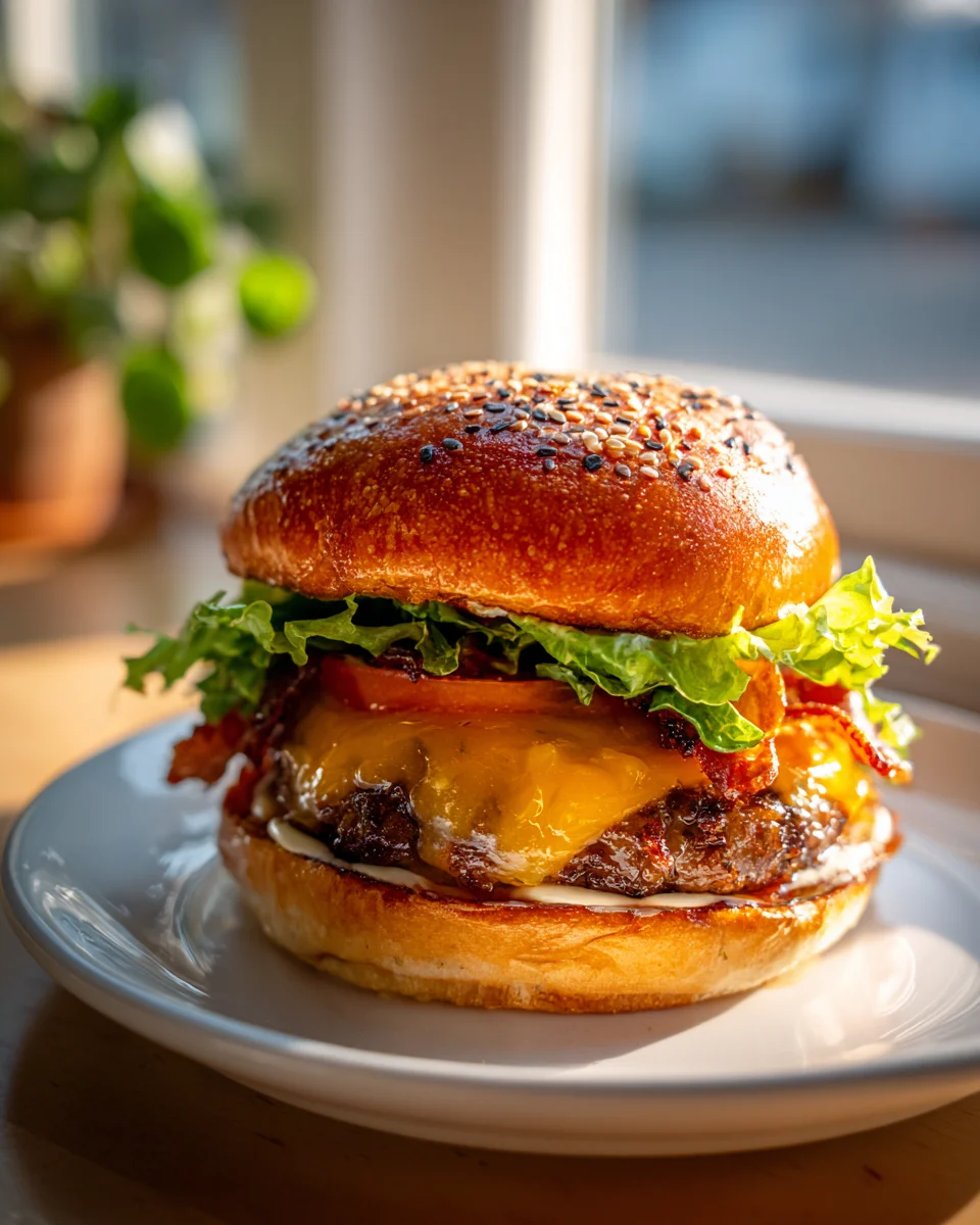 Irresistible Beef Bacon Cheeseburgers & Caramelized Onions