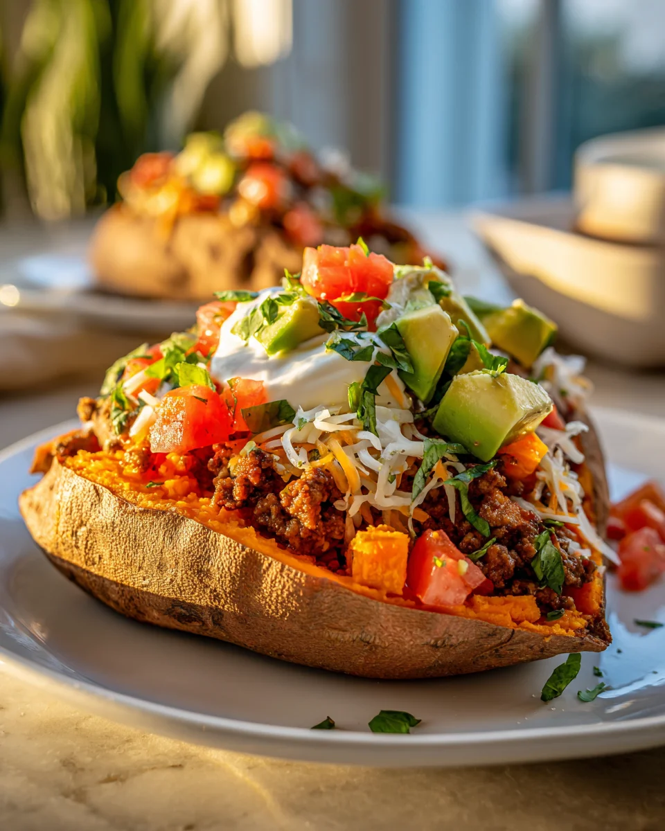 Flavorful Beef Taco Stuffed Sweet Potatoes - Quick & Healthy
