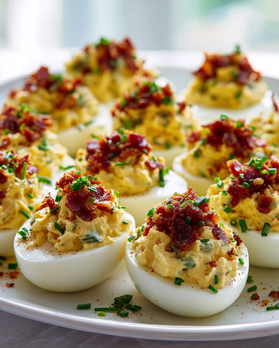 Ultimate Beef Bacon Jalapeño Deviled Eggs with Crispy Topping