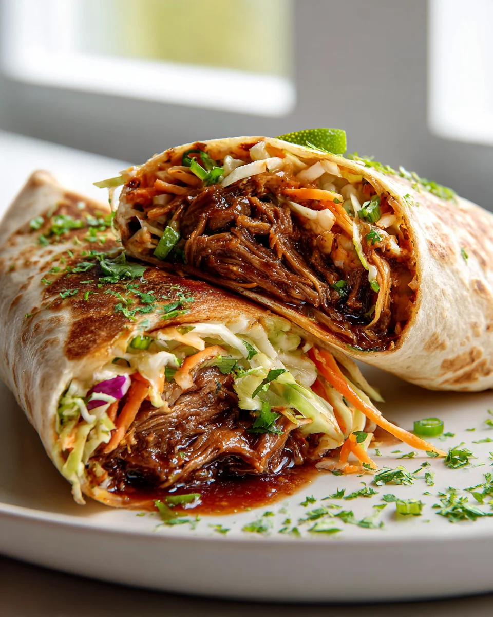Easy Sweet & Smoky BBQ Pulled Beef Slaw Wraps Recipe