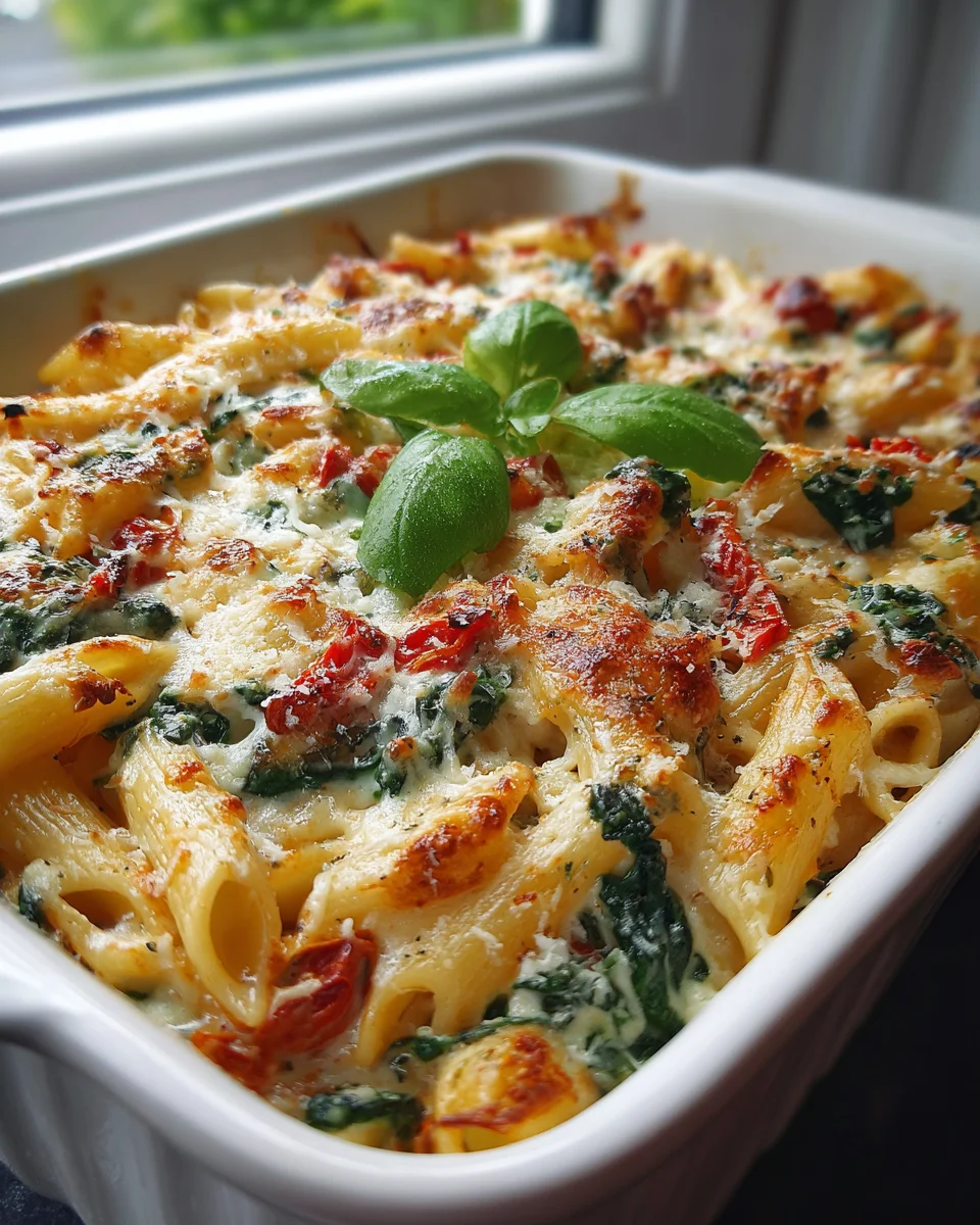 Spinach & Sun Dried Tomato Pasta Bake - Easy Weeknight Meal
