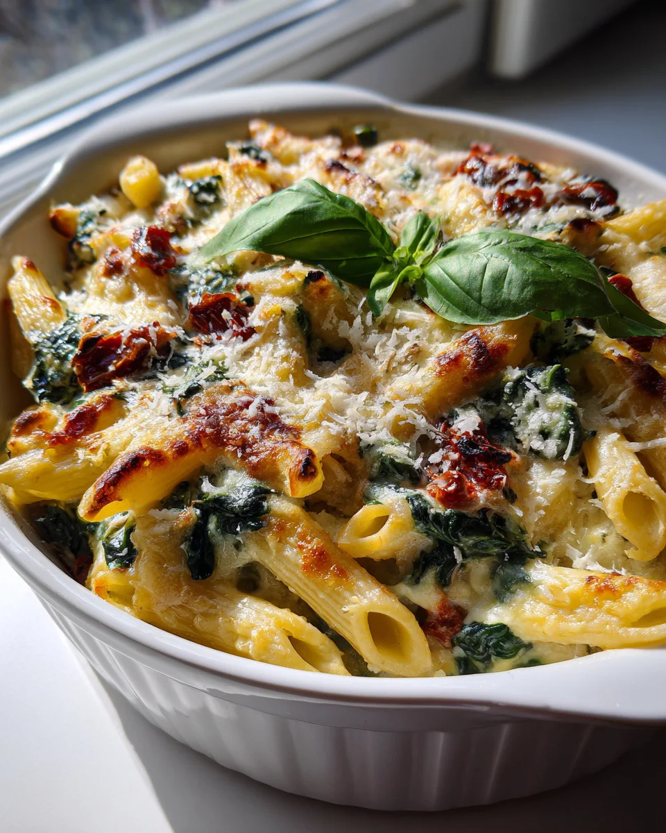 Spinach & Sun Dried Tomato Pasta Bake - Easy Weeknight Meal
