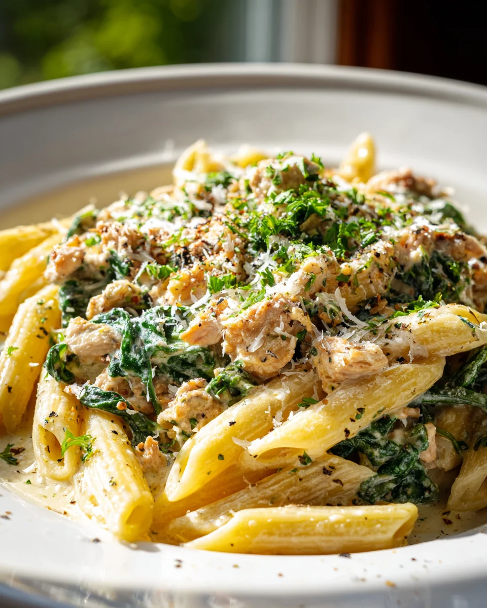 Creamy Ground Chicken Pasta with Spinach - Easy & Quick