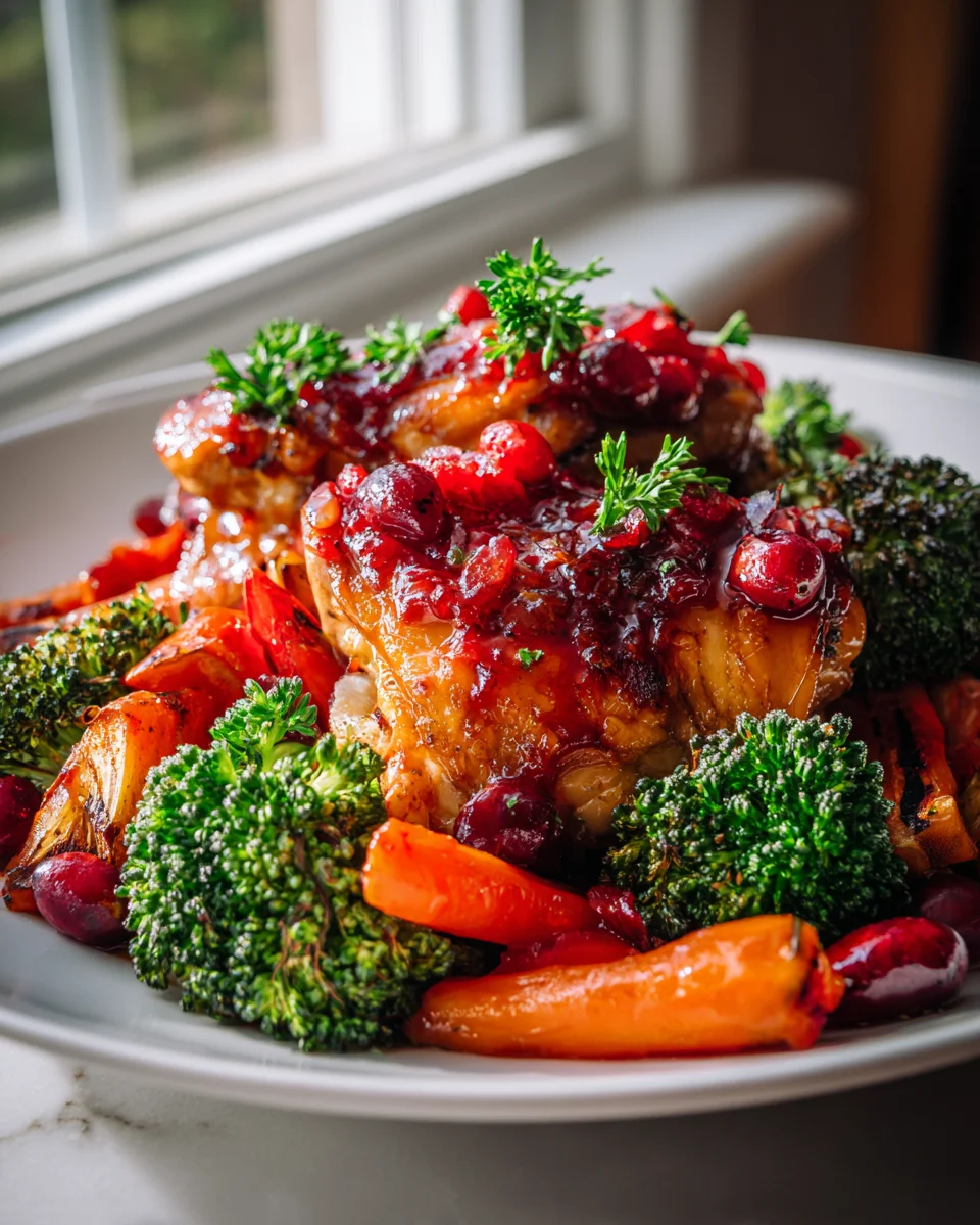 Easy One Pan Honey Cranberry Chicken & Veggies Dinner