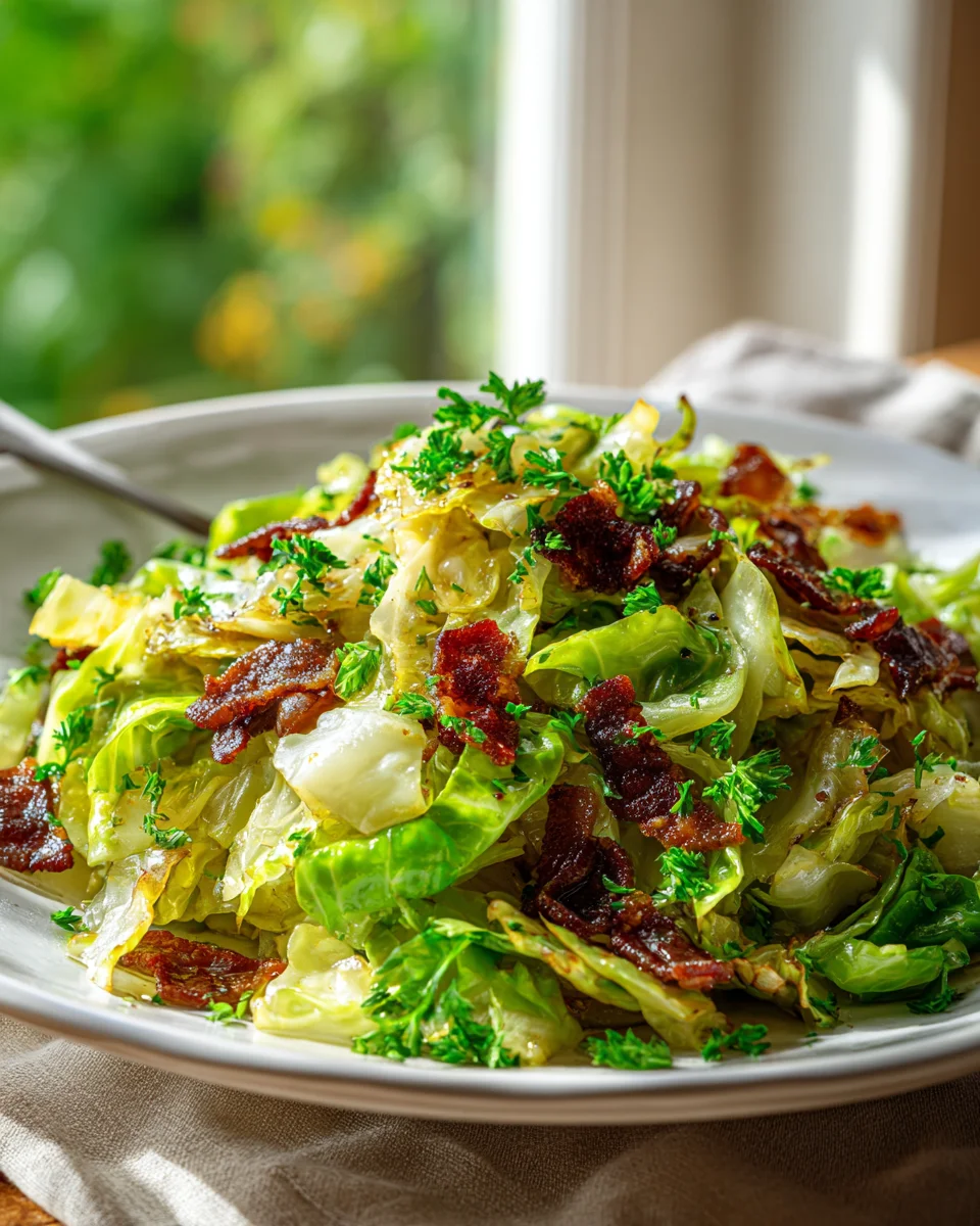Savory Garlic Butter Fried Cabbage with Beef Bacon Skillet