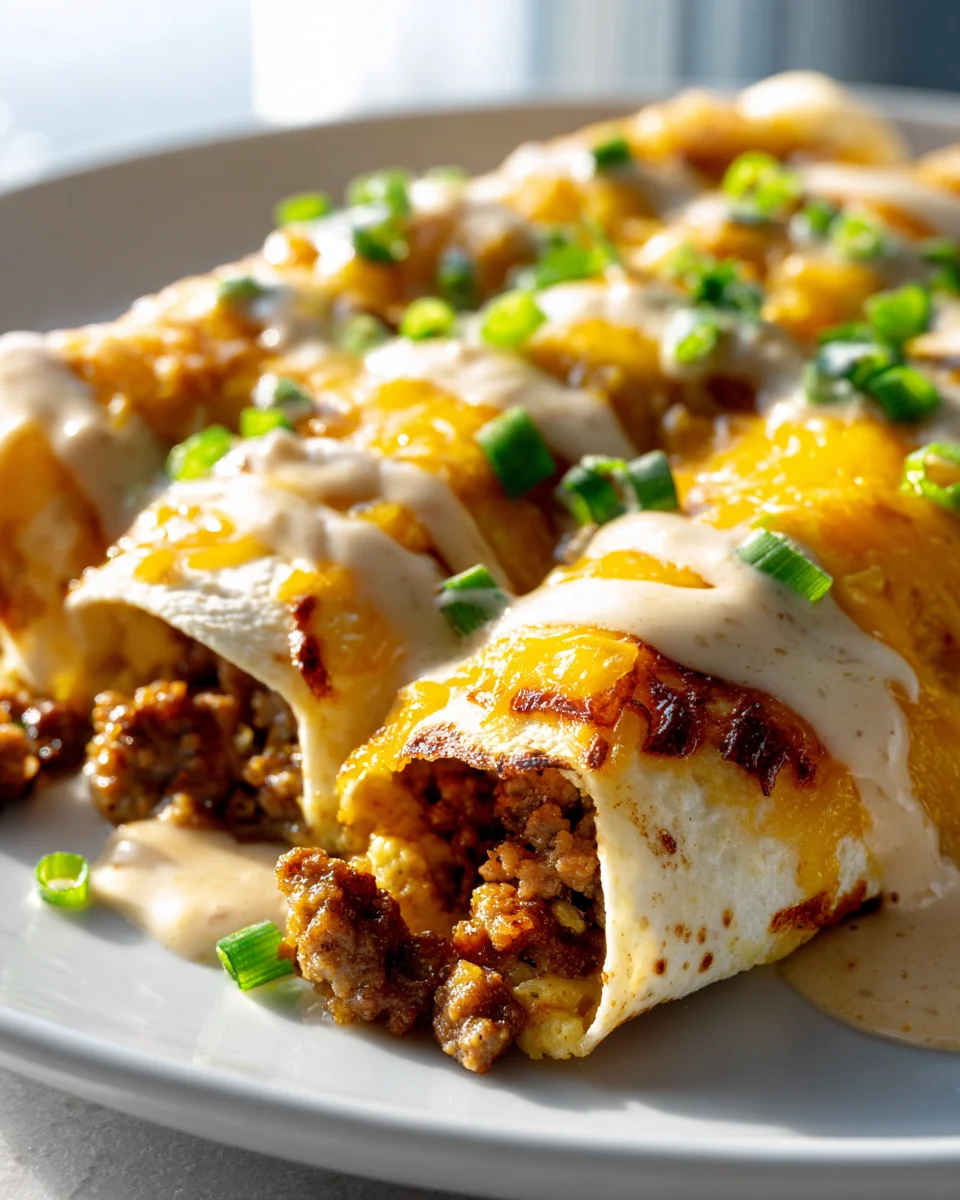 Southern Breakfast Enchiladas with Beef Sausage Gravy