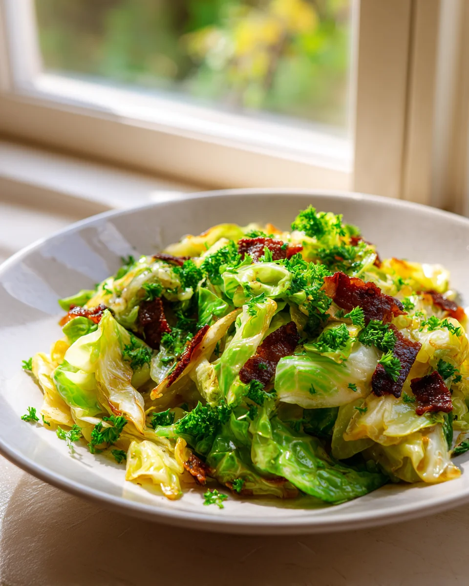 Savory Garlic Butter Fried Cabbage with Beef Bacon Skillet