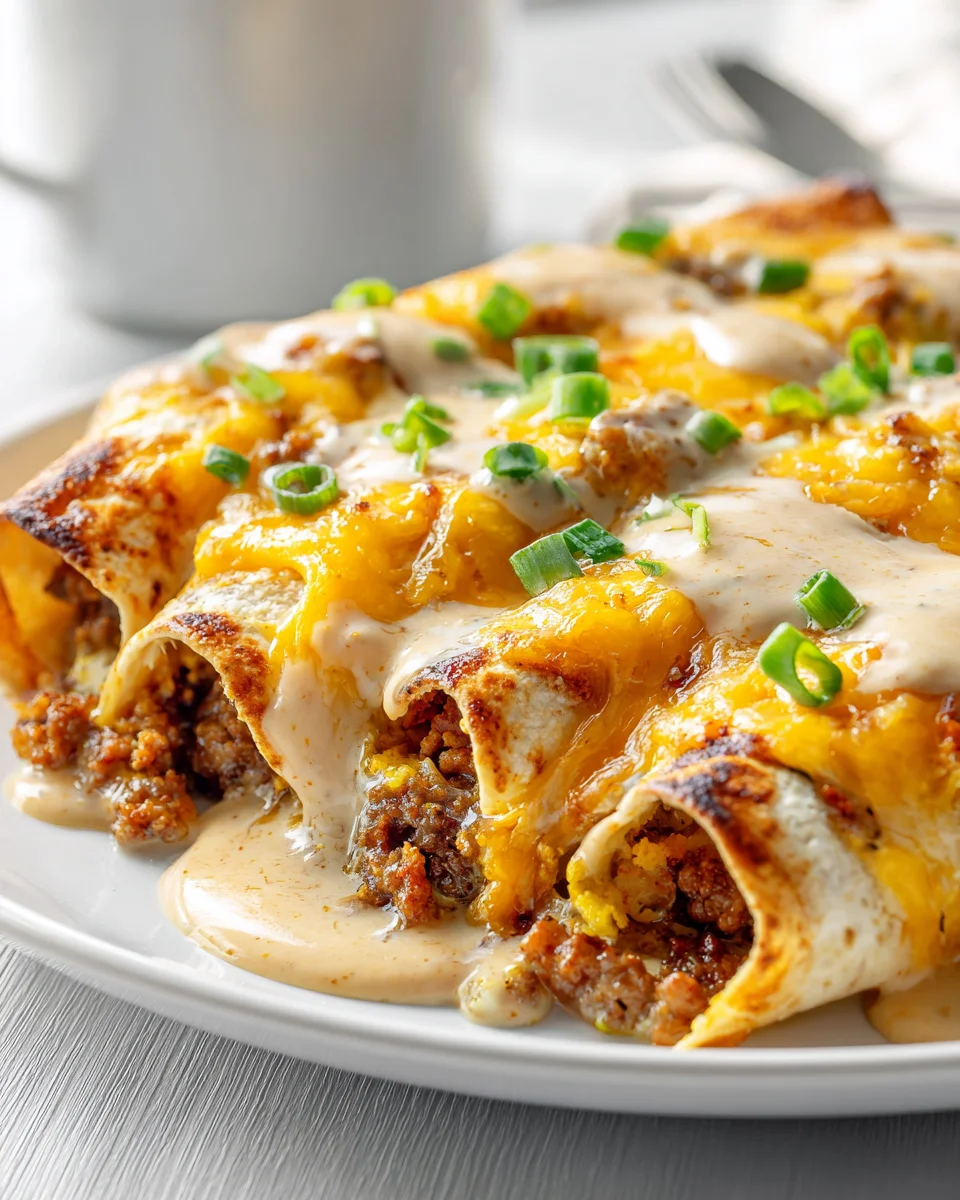 Southern Breakfast Enchiladas with Beef Sausage Gravy