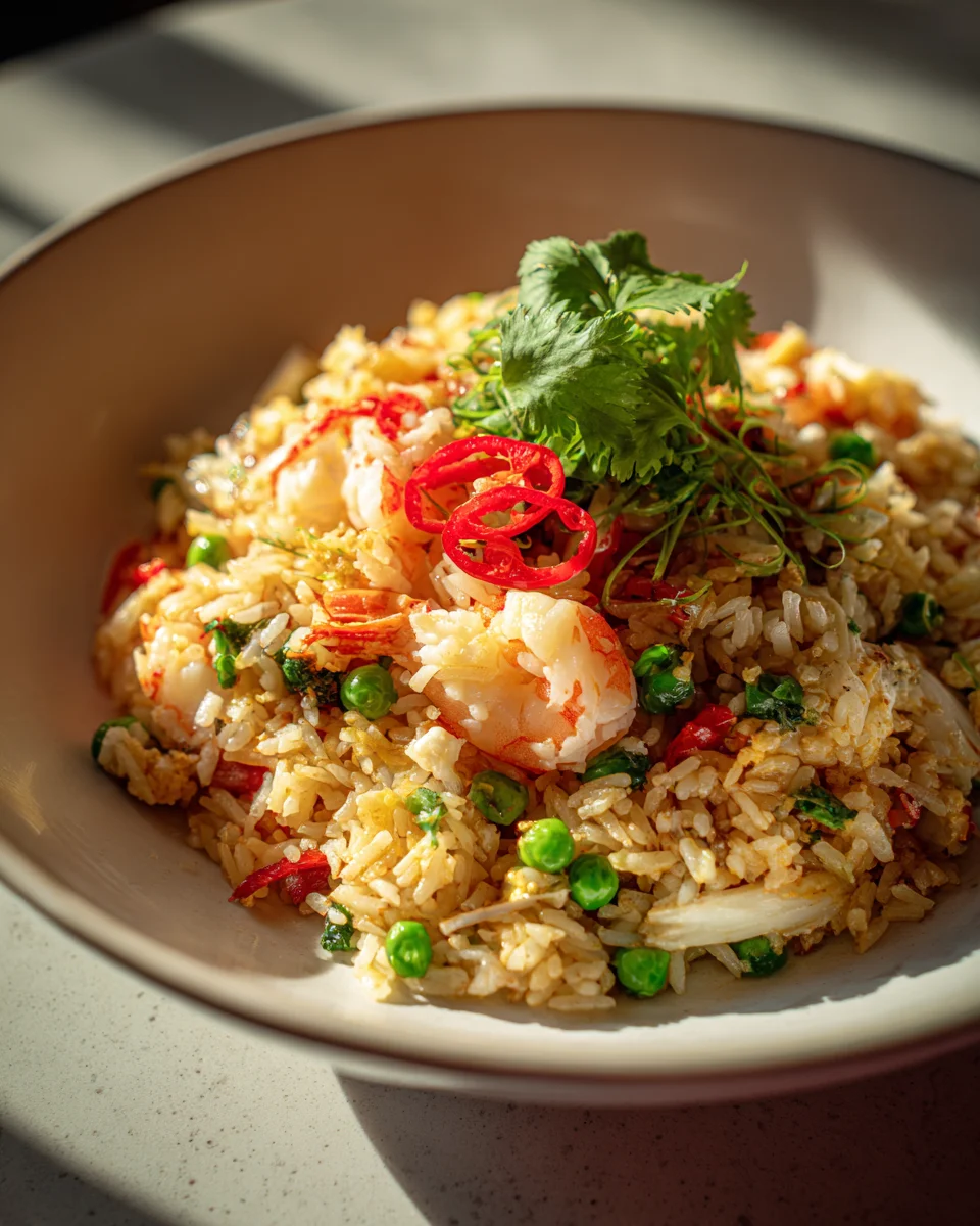 Spicy Crab & Shrimp Fried Rice with Garlic Chili Oil Recipe
