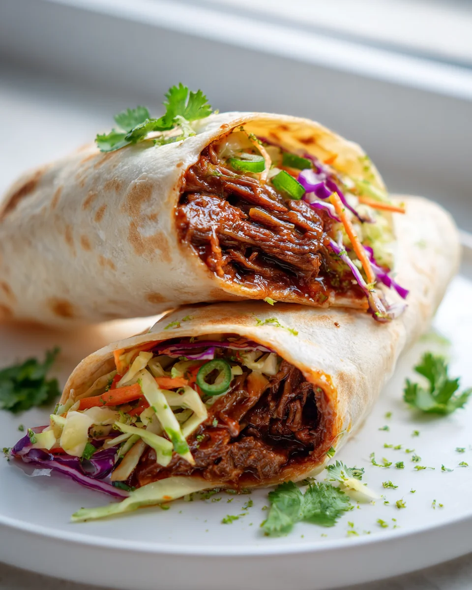 Easy Sweet & Smoky BBQ Pulled Beef Slaw Wraps Recipe