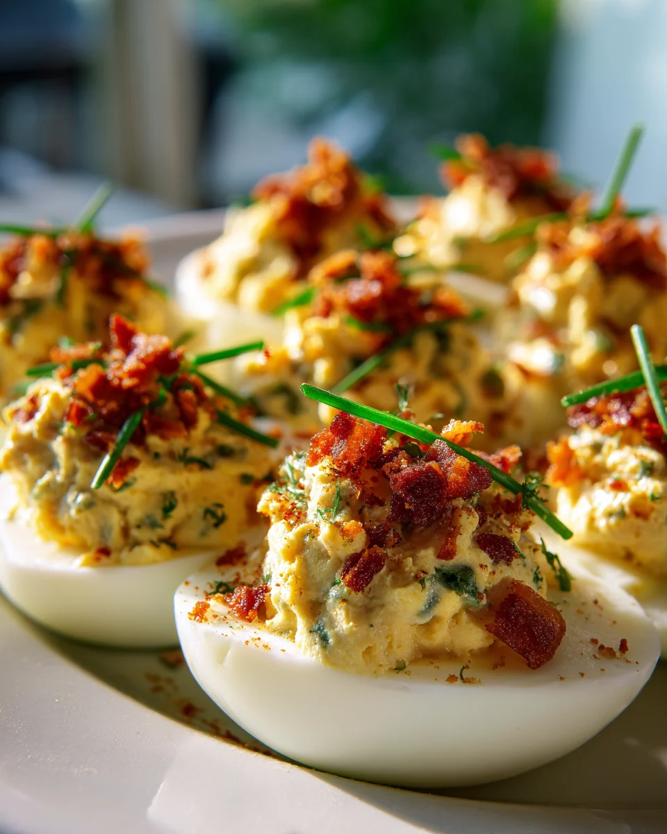 Ultimate Beef Bacon Jalapeño Deviled Eggs with Crispy Topping